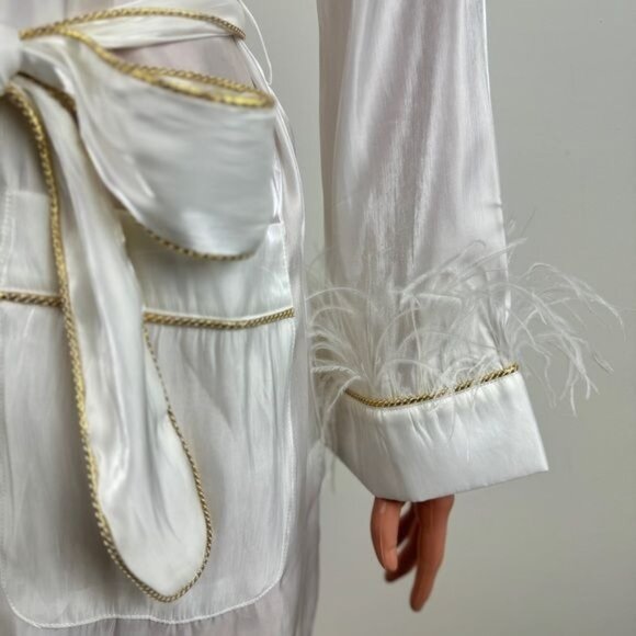 La’ Ros Gold Thread Feather Accent Sleeves Sleep Bath Robe Dressing Gown Small - Picture 12 of 14
